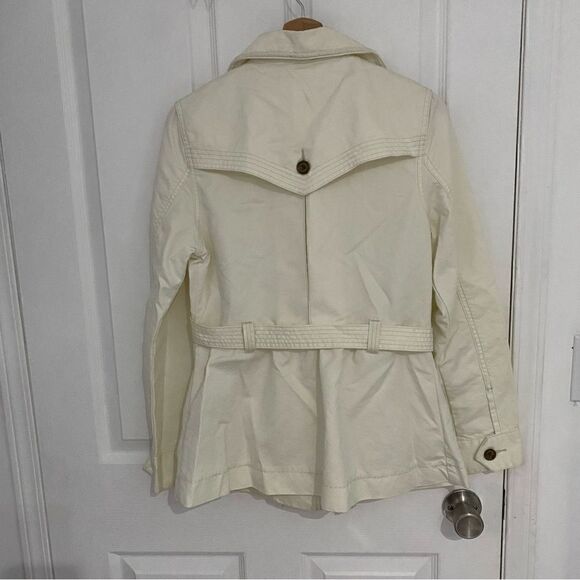 Levi’s Off White Button Front Waist Tie Denim Jacket Coat Womens Size Medium - Picture 2 of 6